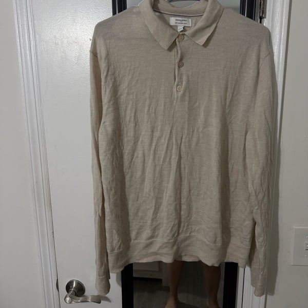 Banana Republic Merino Wool Polo Sweater Size L Beige Long Sleeve