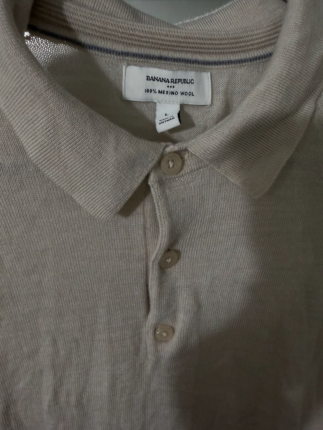 Banana Republic Merino Wool Polo Sweater Size L Beige Long Sleeve 5