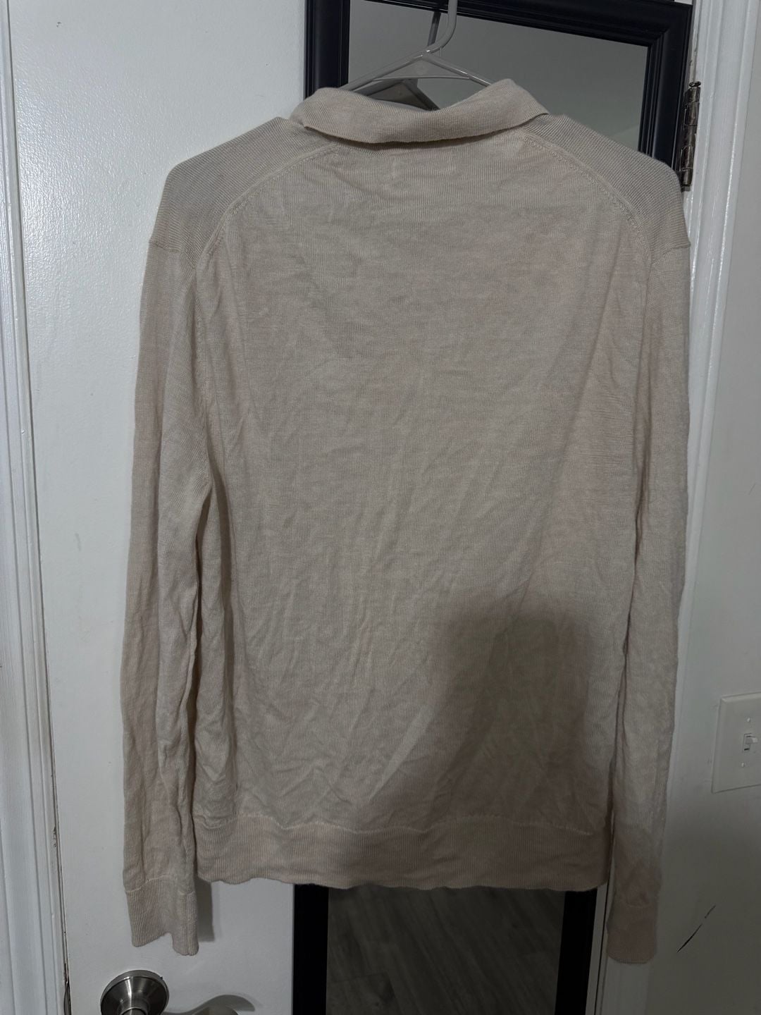 Banana Republic Merino Wool Polo Sweater Size L Beige Long Sleeve 6