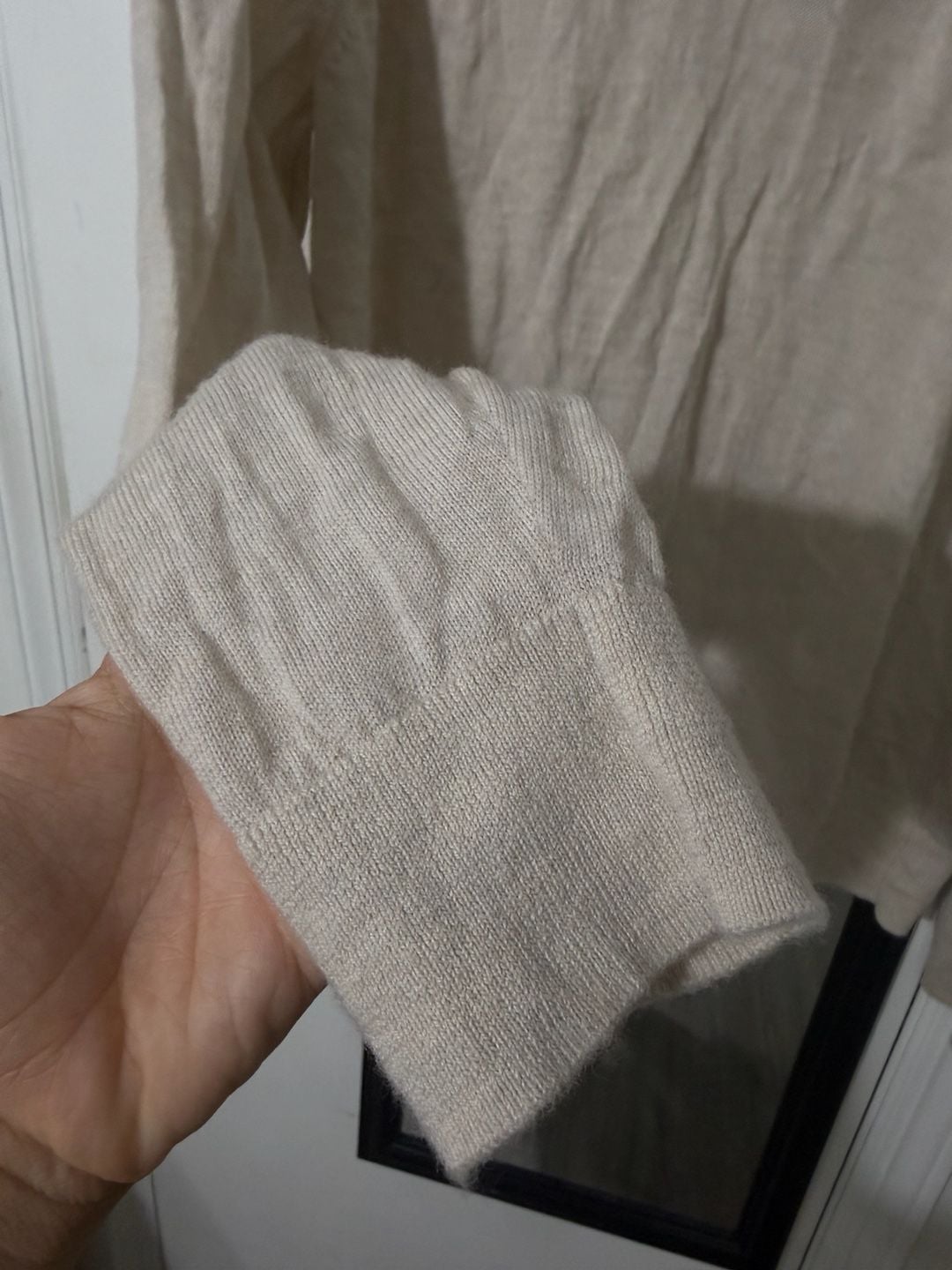 Banana Republic Merino Wool Polo Sweater Size L Beige Long Sleeve 7