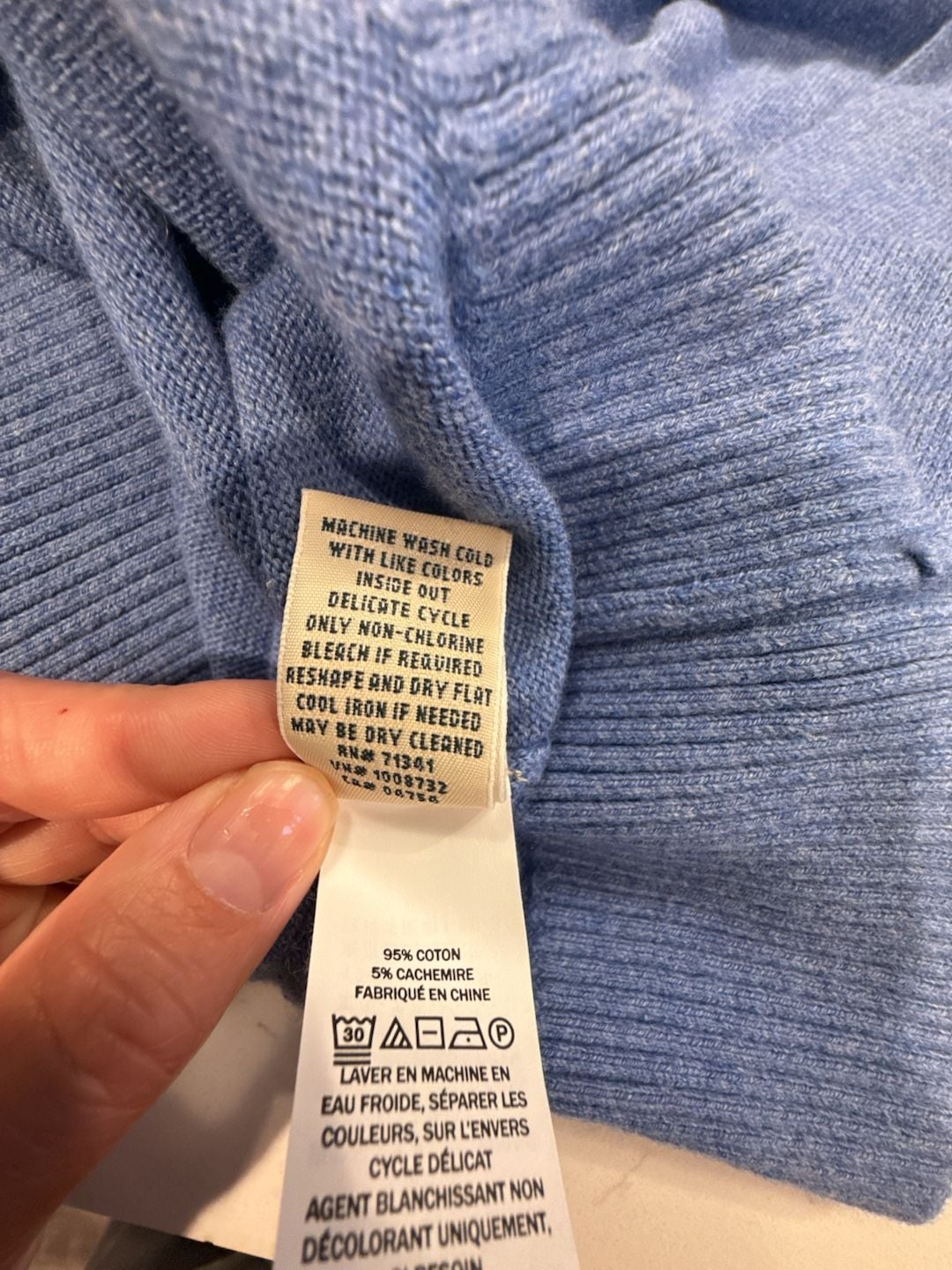 L.L. Bean Cardigan Size XL Blue Button Front Sweater 95% Cotton 5% Cashmere 5