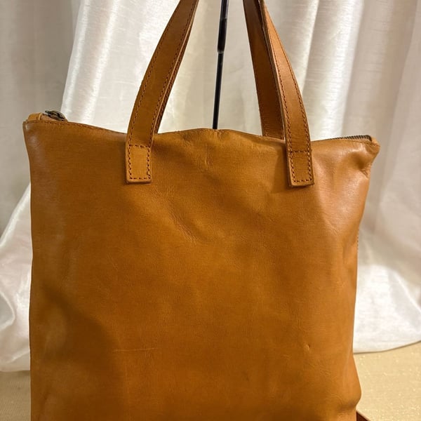 Able Abera Convertible Leather Backpack Cognac