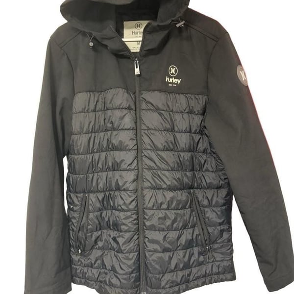 Hurley Men's Jacket Medium Back Windbreaker Weatherproof Full Zip Hooded w/Logo