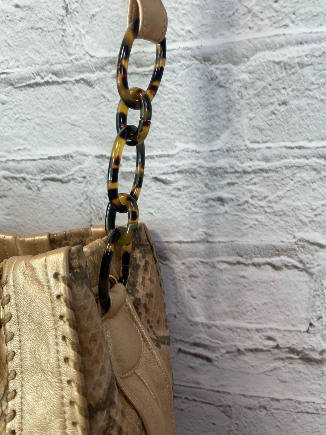 Sharif Python Print Metallic Gold Leather Drawstring Bucket Bag 7