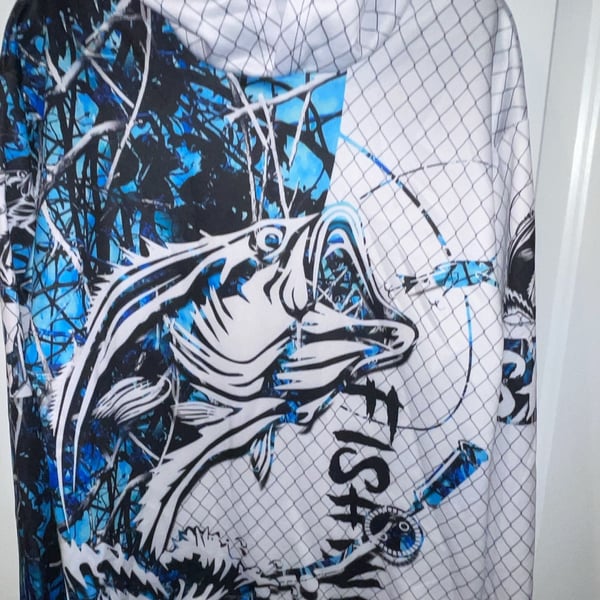 Unbranded Fishing Hoodie Size M Blue Camo Graphic Pullover