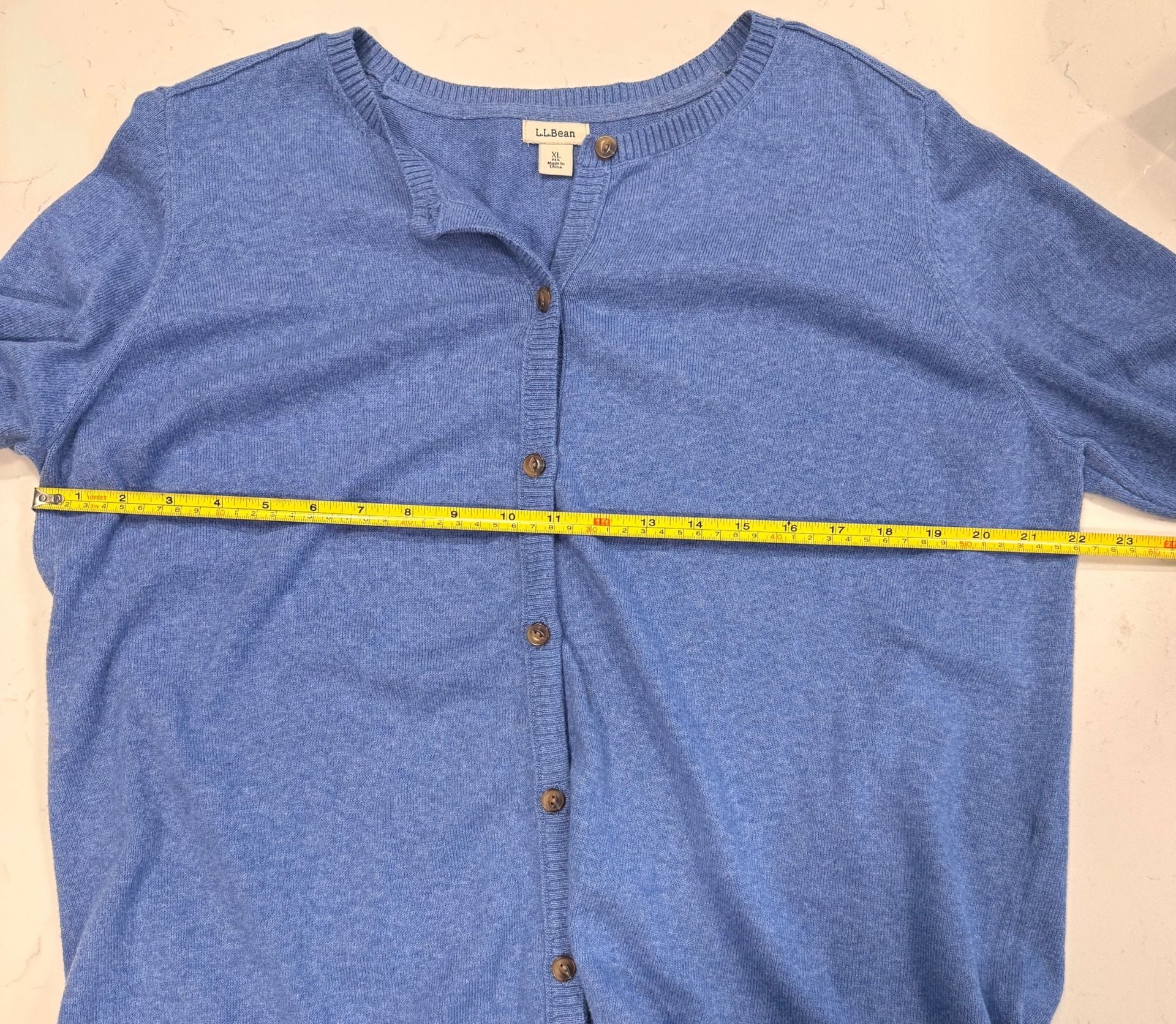 L.L. Bean Cardigan Size XL Blue Button Front Sweater 95% Cotton 5% Cashmere 6