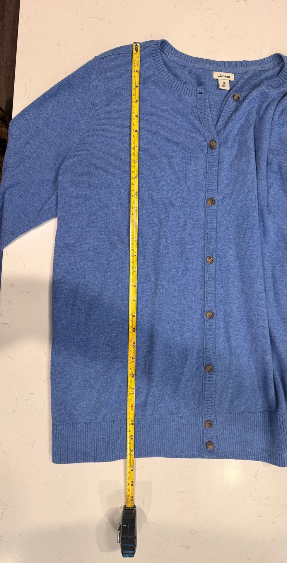 L.L. Bean Cardigan Size XL Blue Button Front Sweater 95% Cotton 5% Cashmere 7