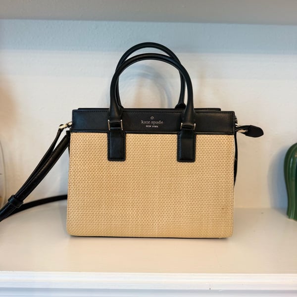 Kate Spade Cameron Straw Medium Satchel Black Natural