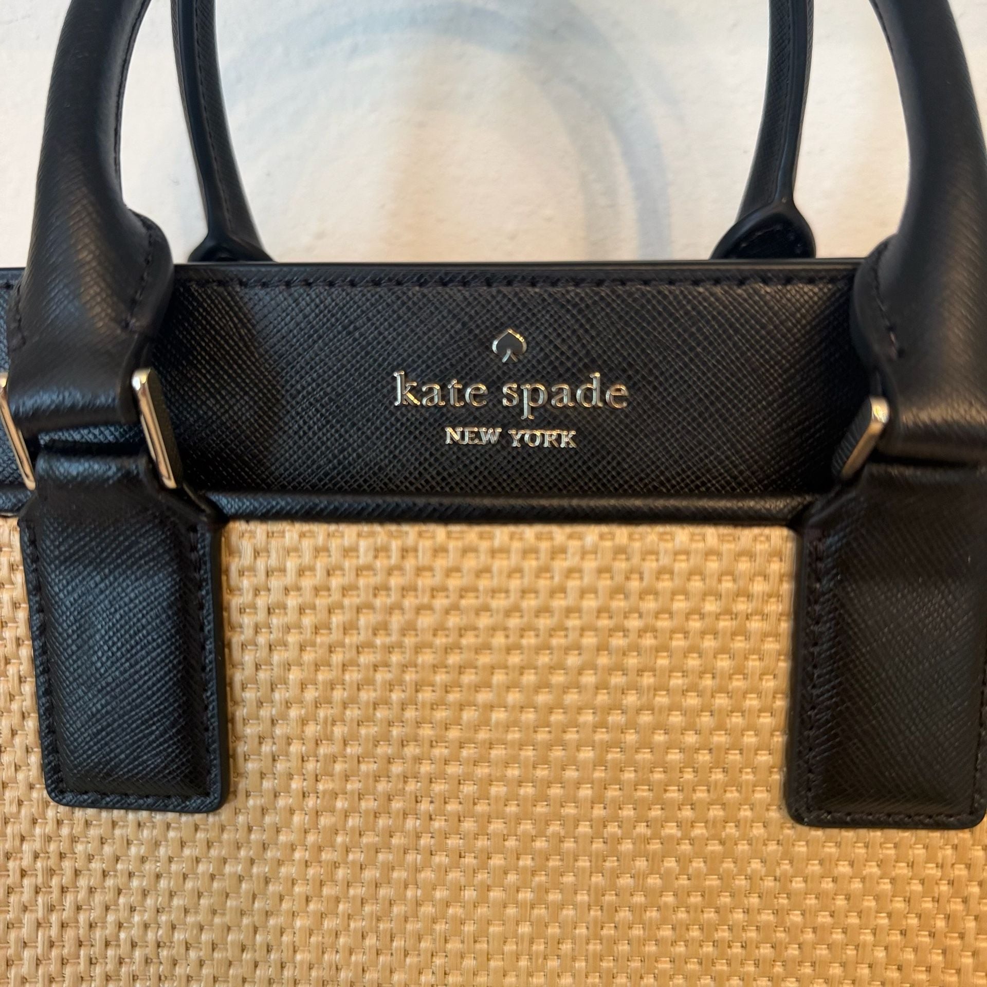 Kate Spade Cameron Straw Medium Satchel Black Natural 3