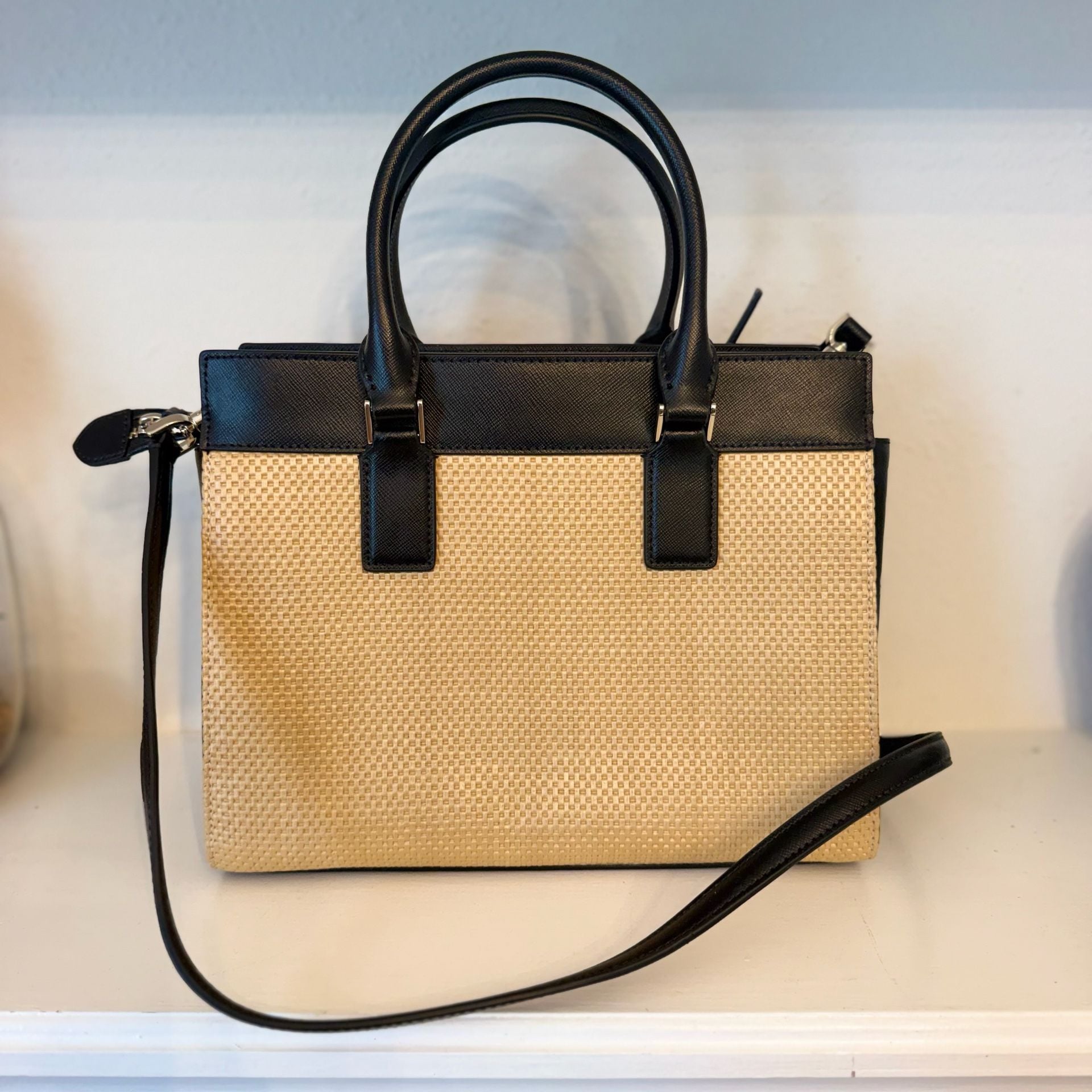 Kate Spade Cameron Straw Medium Satchel Black Natural 5