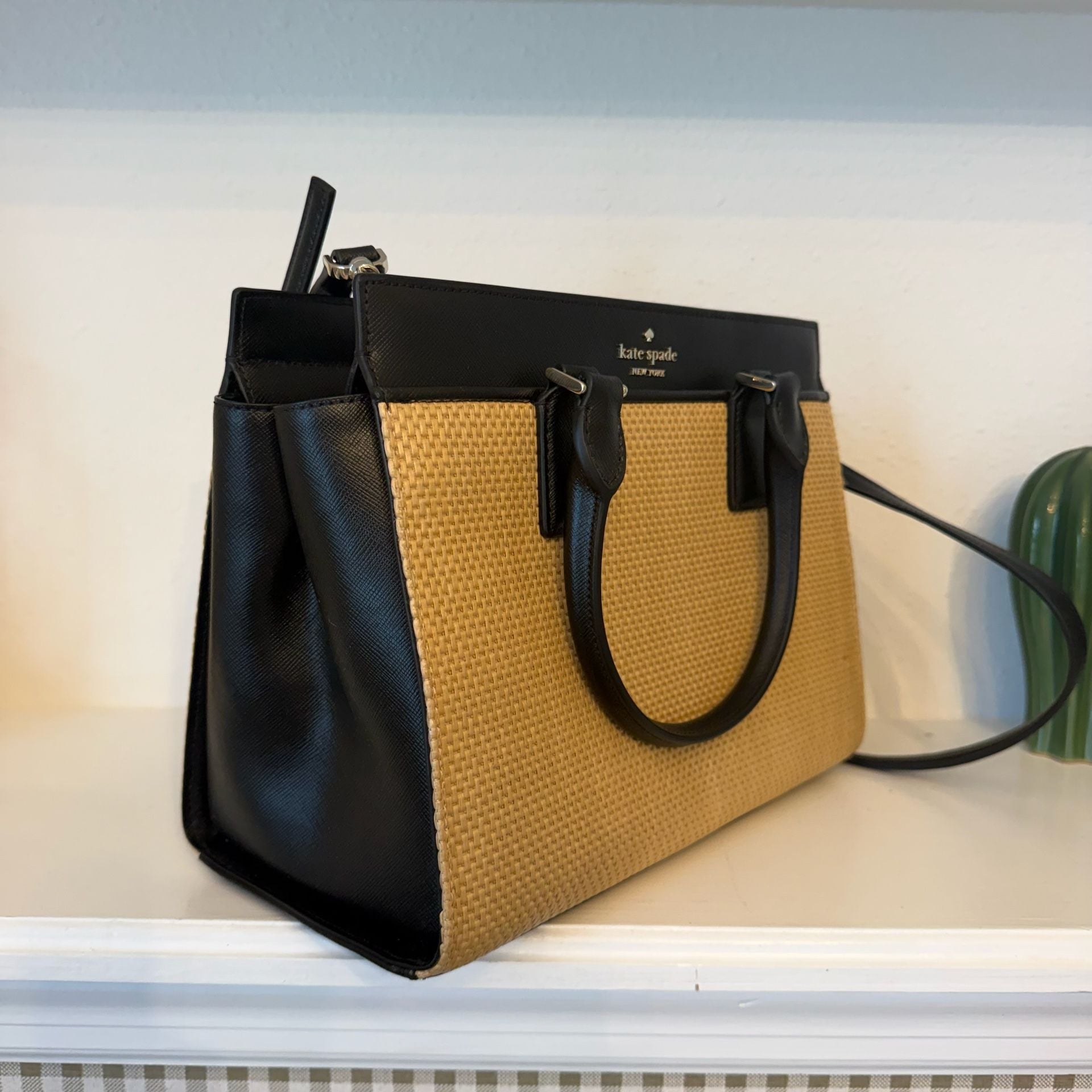 Kate Spade Cameron Straw Medium Satchel Black Natural 7