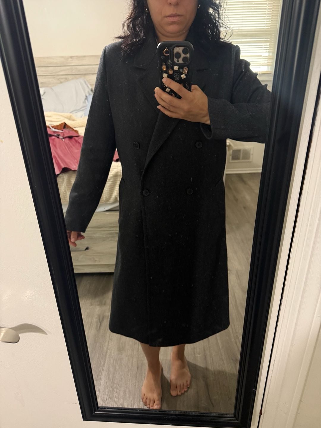 Zara Double Breasted Wool Blend Coat Size L Dark Grey 5