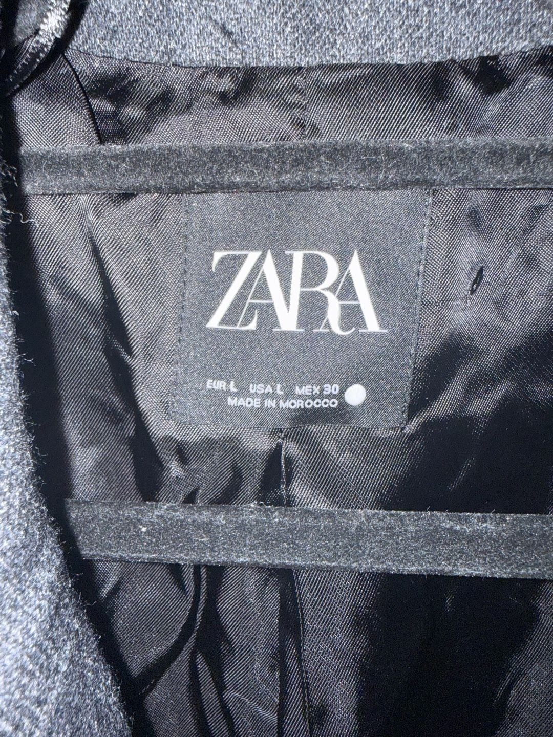 Zara Double Breasted Wool Blend Coat Size L Dark Grey 6