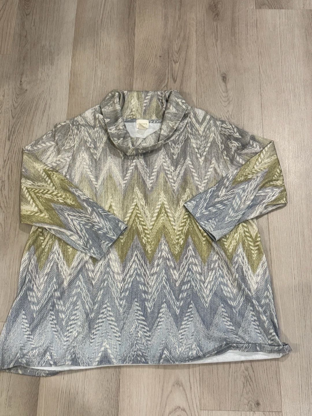 Chico's Luxe Ombre Chevron 3/4 sleeve Cowl neck Lightweight Tunic sz S (1) 2
