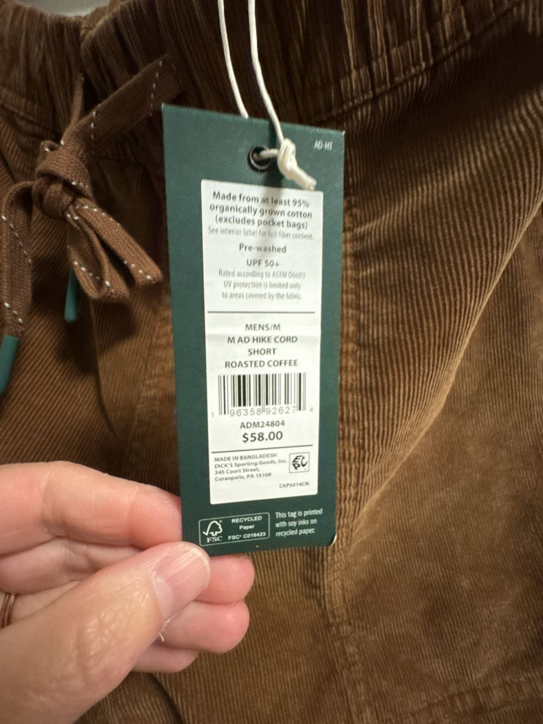 Men’s Alpine Design 7 Hike Cord Short Size M Roasted Coffee Corduroy 3