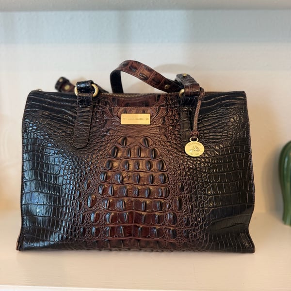 Brahmin Melbourne Leather Business Tote Bag Brown Croc Embossed