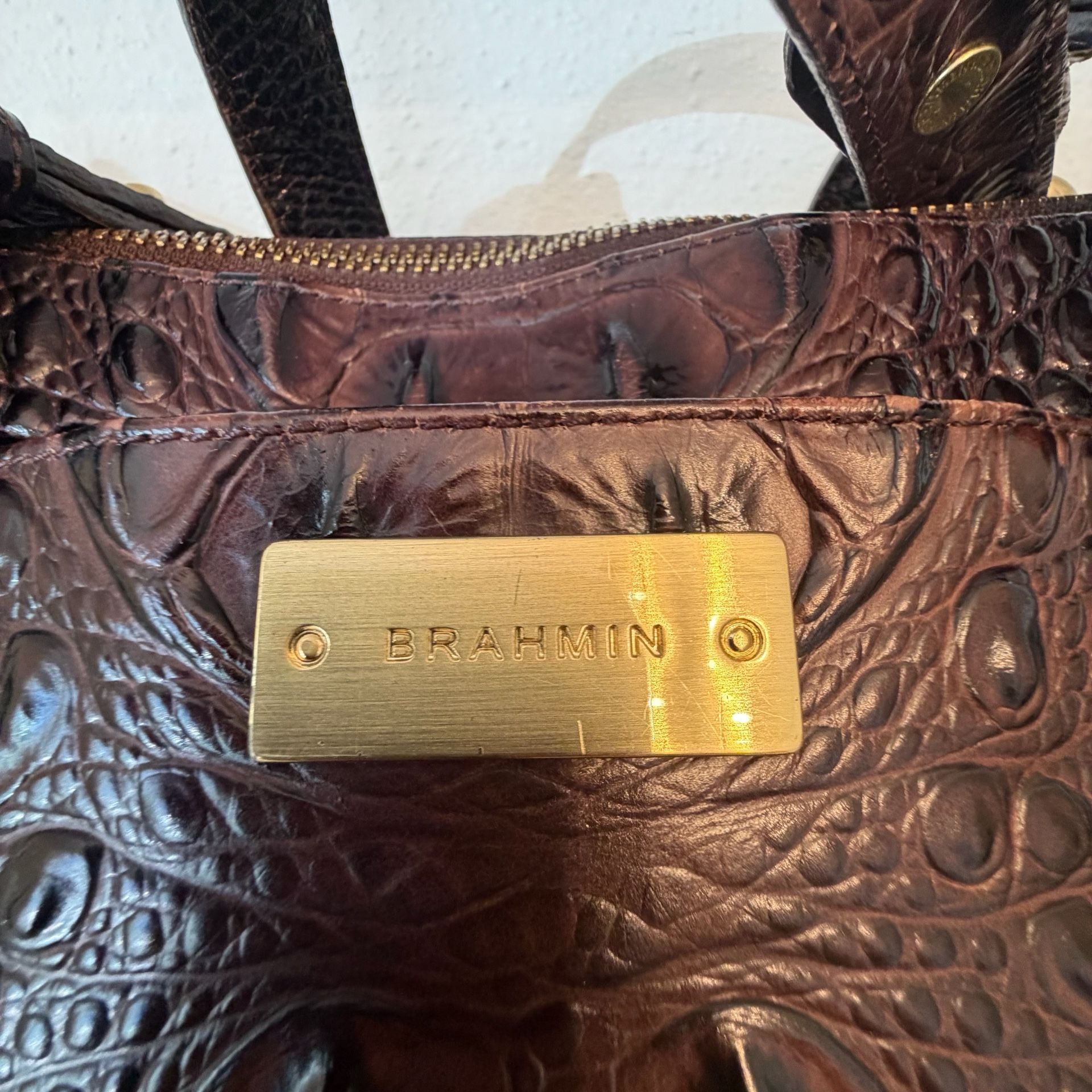 Brahmin Melbourne Leather Business Tote Bag Brown Croc Embossed 4