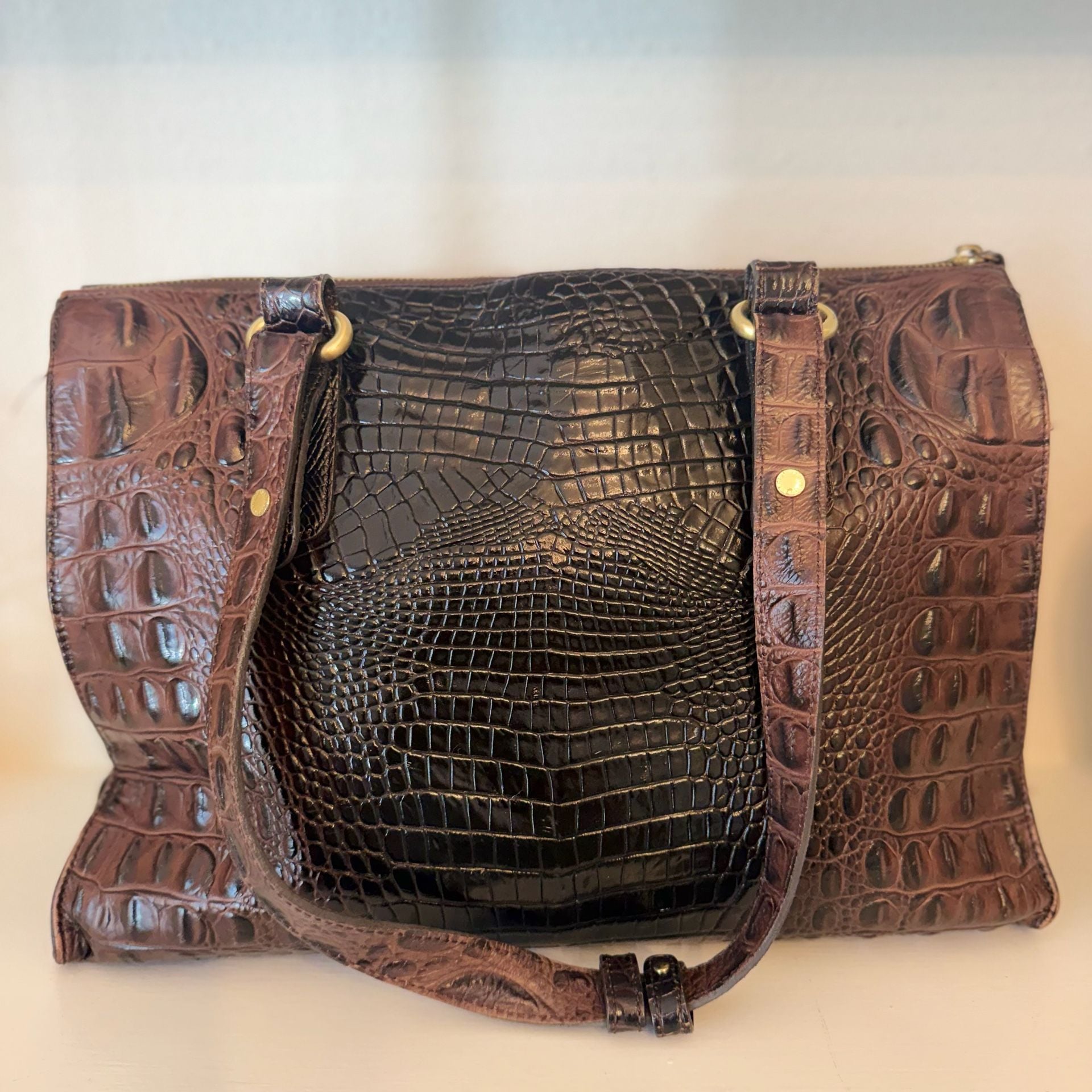 Brahmin Melbourne Leather Business Tote Bag Brown Croc Embossed 6