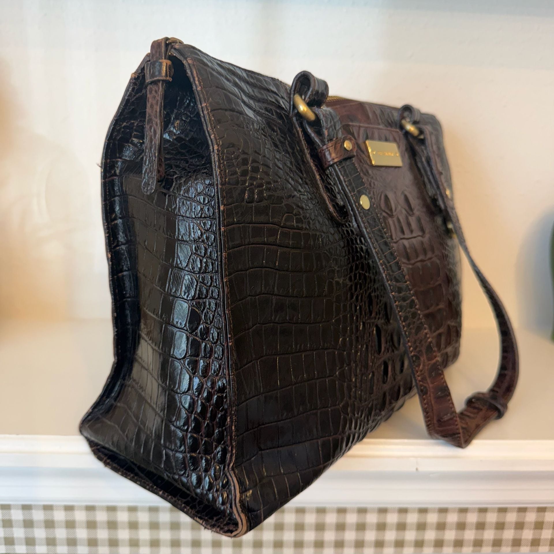 Brahmin Melbourne Leather Business Tote Bag Brown Croc Embossed 7