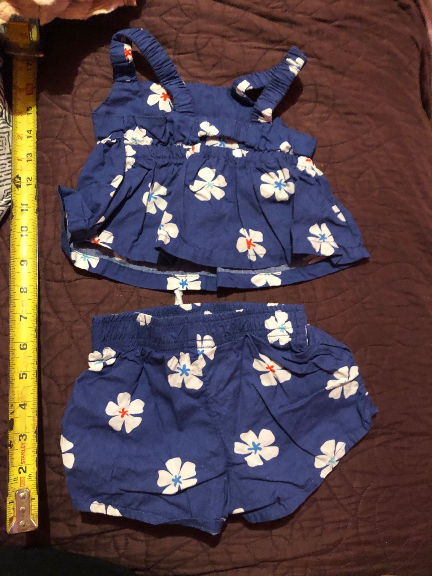 Wonder Nation Floral Outfit Set Size 12M Blue Top and Shorts 3