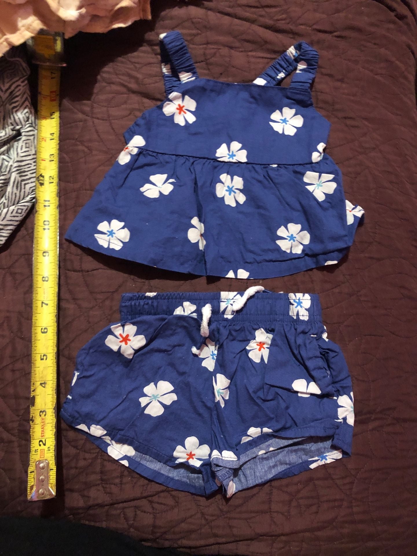 Wonder Nation Floral Outfit Set Size 12M Blue Top and Shorts 2