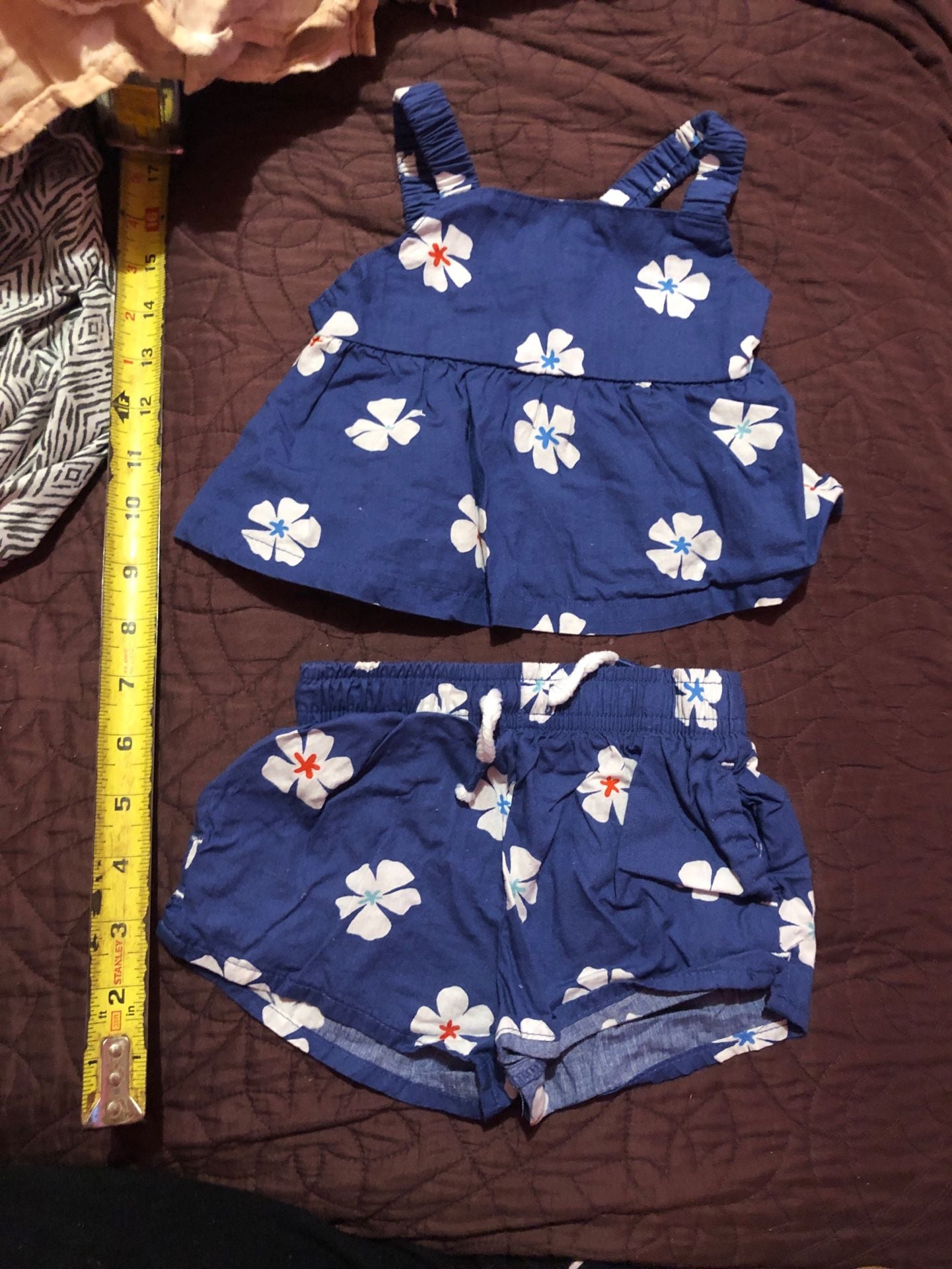 Wonder Nation Floral Outfit Set Size 12M Blue Top and Shorts 1