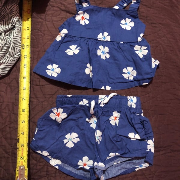 Wonder Nation Floral Outfit Set Size 12M Blue Top and Shorts