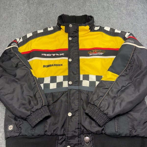 Vintage Ski-Doo Bombardier X-Zone Jacket XL Racing Checkered Snowmobile 90s-BRAP