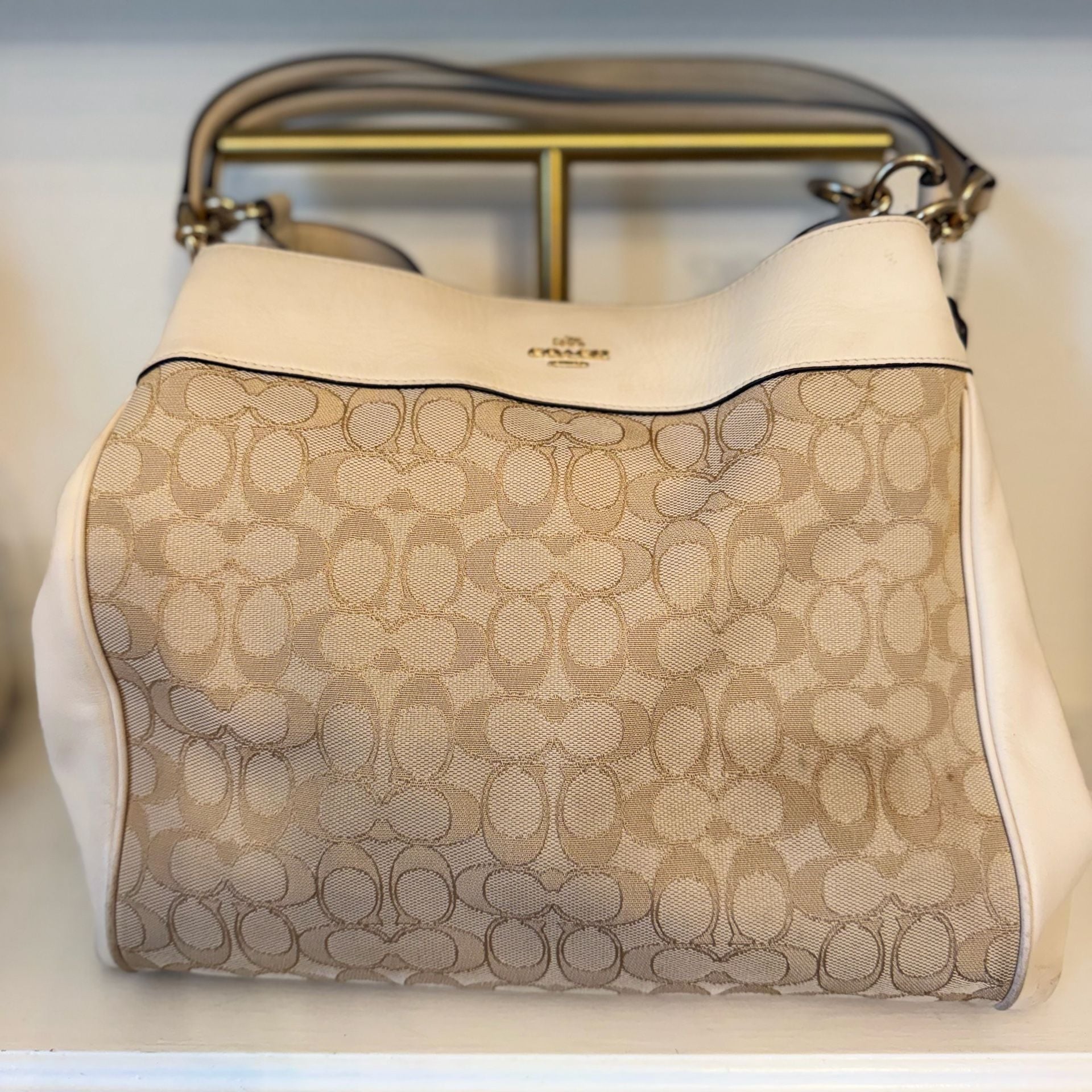 Coach Lexy Signature Jacquard And Leather Shoulder Bag Beige Ivory 2