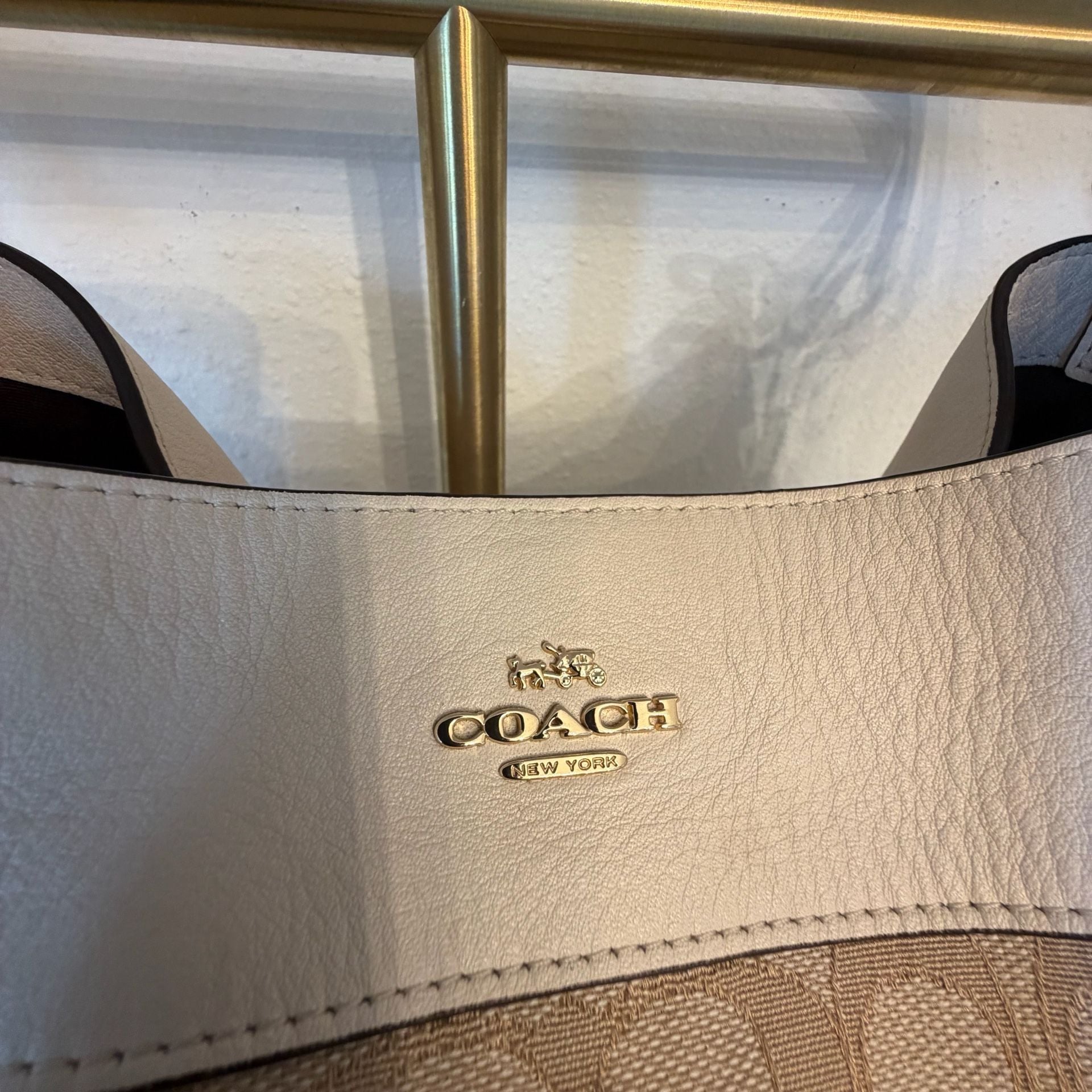 Coach Lexy Signature Jacquard And Leather Shoulder Bag Beige Ivory 3