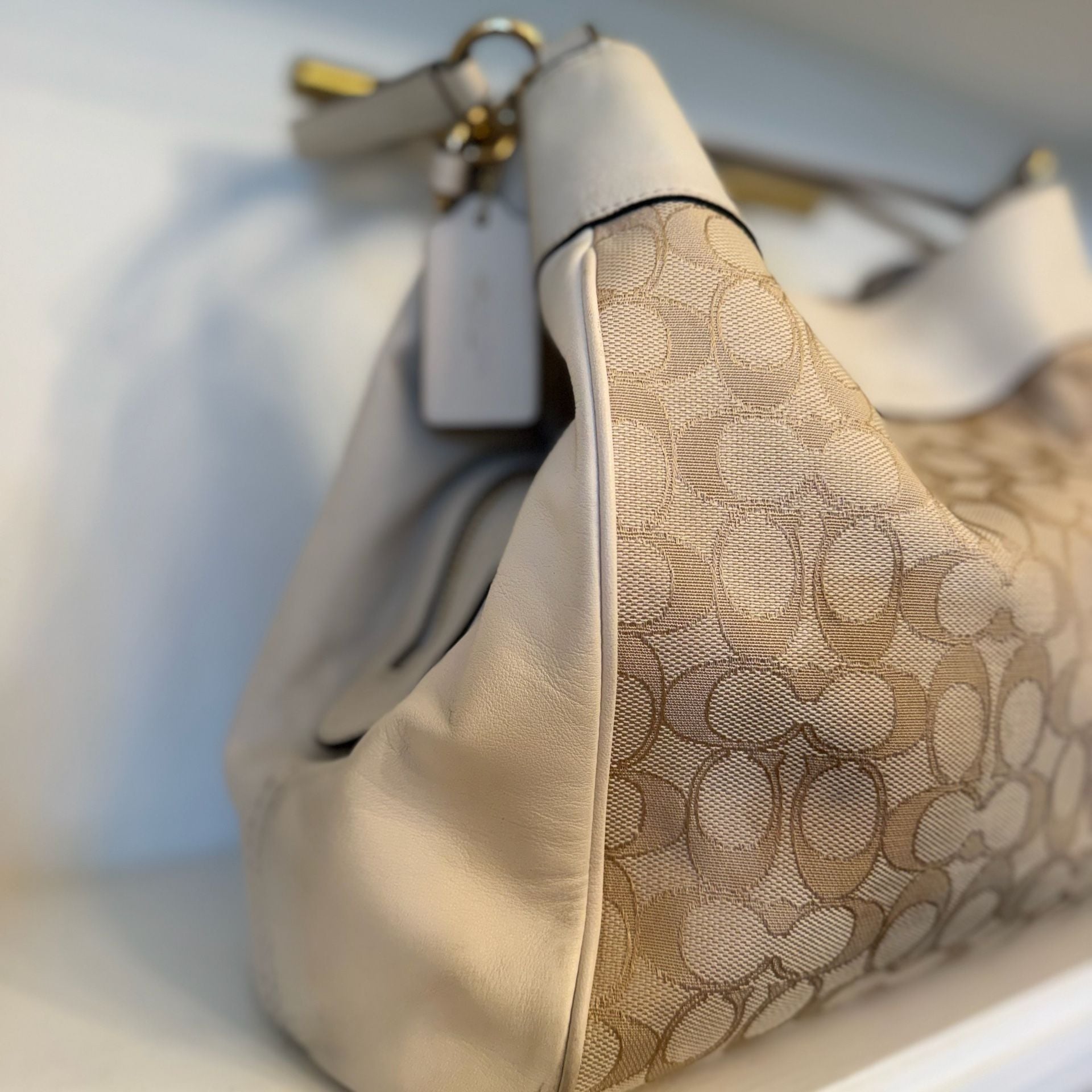 Coach Lexy Signature Jacquard And Leather Shoulder Bag Beige Ivory 8