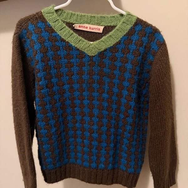 Anne Kurris V-Neck Sweater Size 3Y Brown Blue