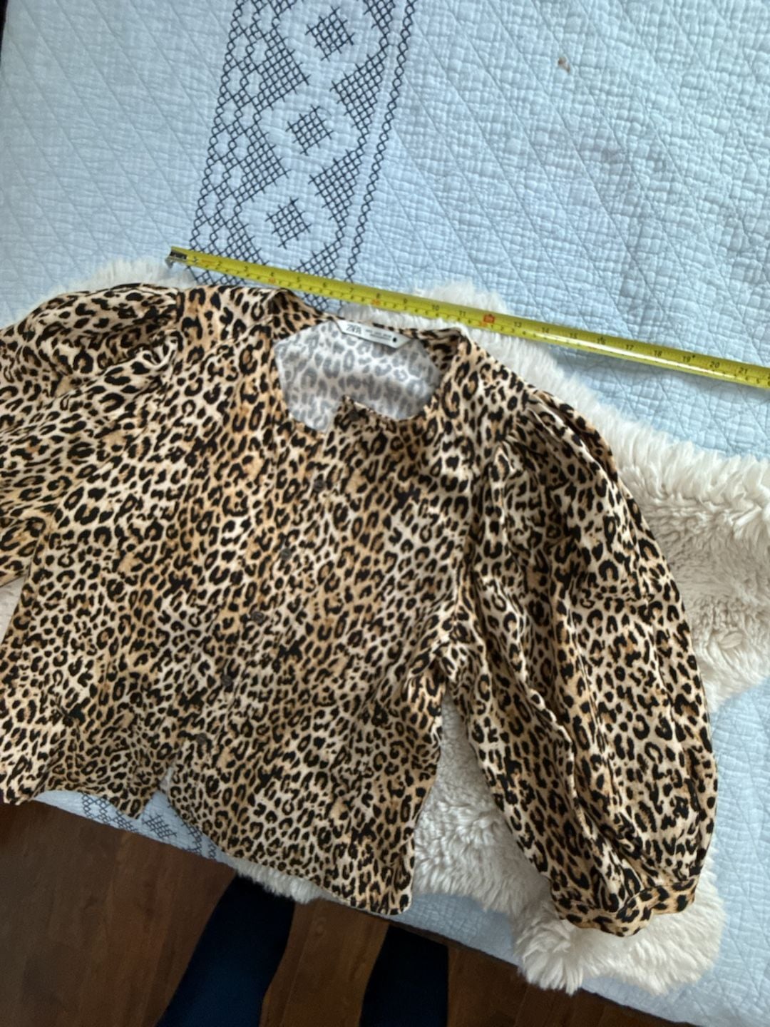 Zara Leopard Print Blouse Size S Long Sleeve Animal Print 4