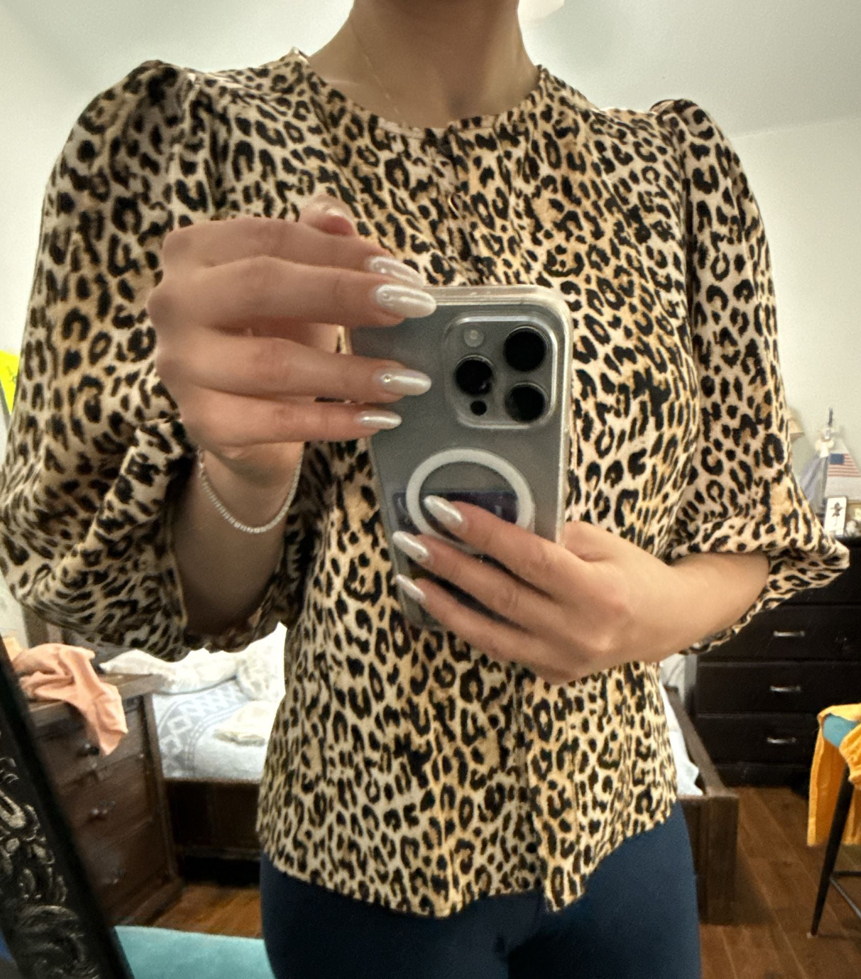 Zara Leopard Print Blouse Size S Long Sleeve Animal Print 10