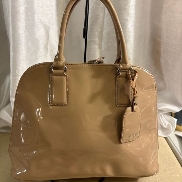 Express Beige Patent Leather Dome Satchel Bag