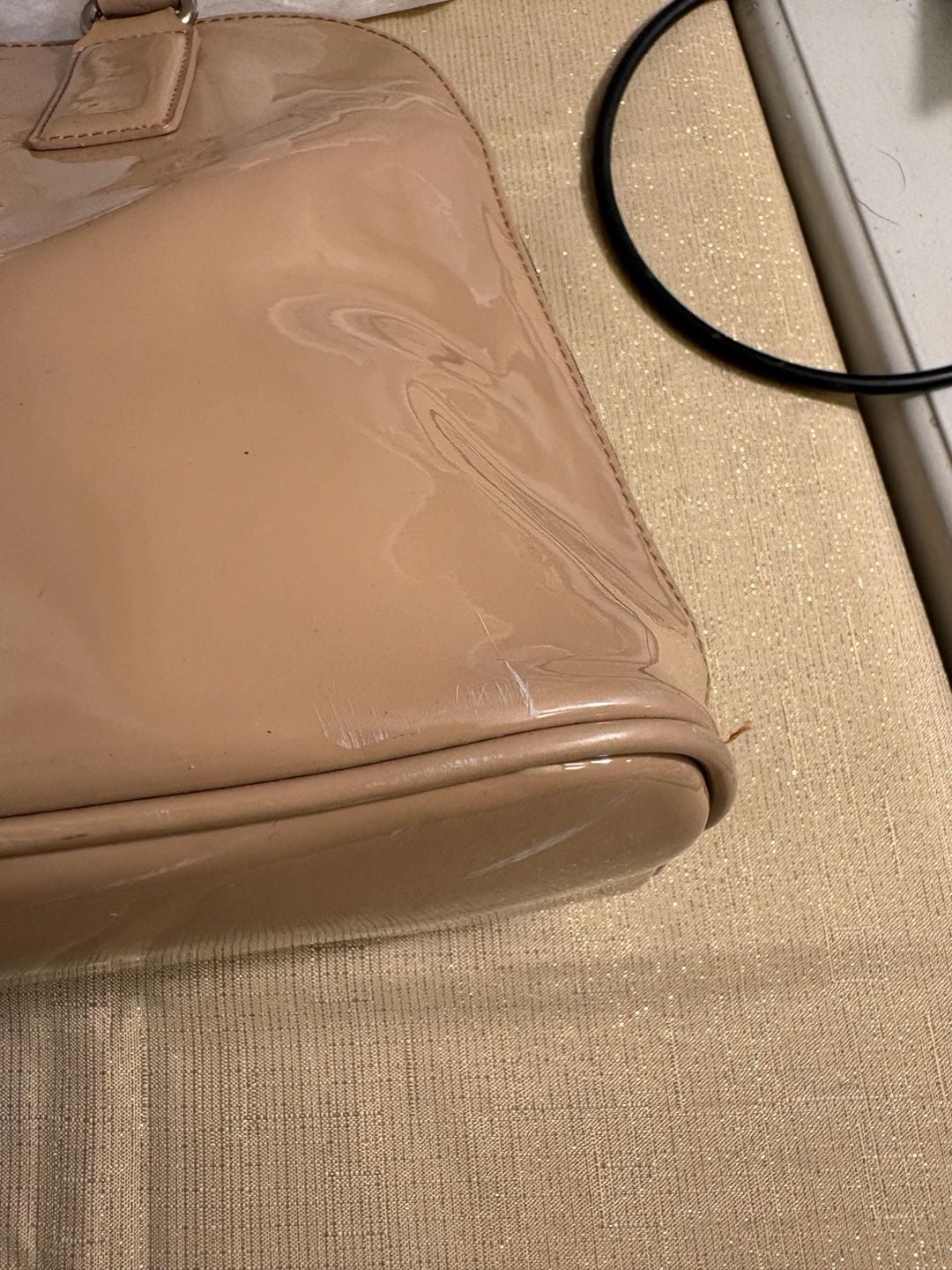 Express Beige Patent Leather Dome Satchel Bag 7