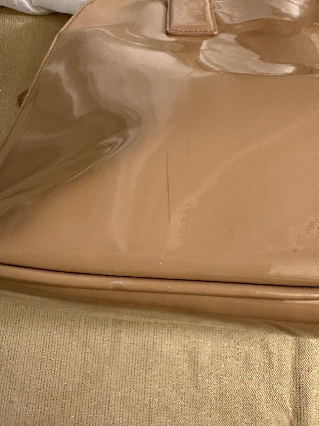Express Beige Patent Leather Dome Satchel Bag 8