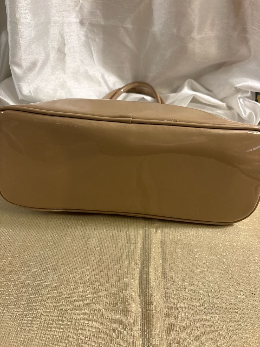 Express Beige Patent Leather Dome Satchel Bag 9