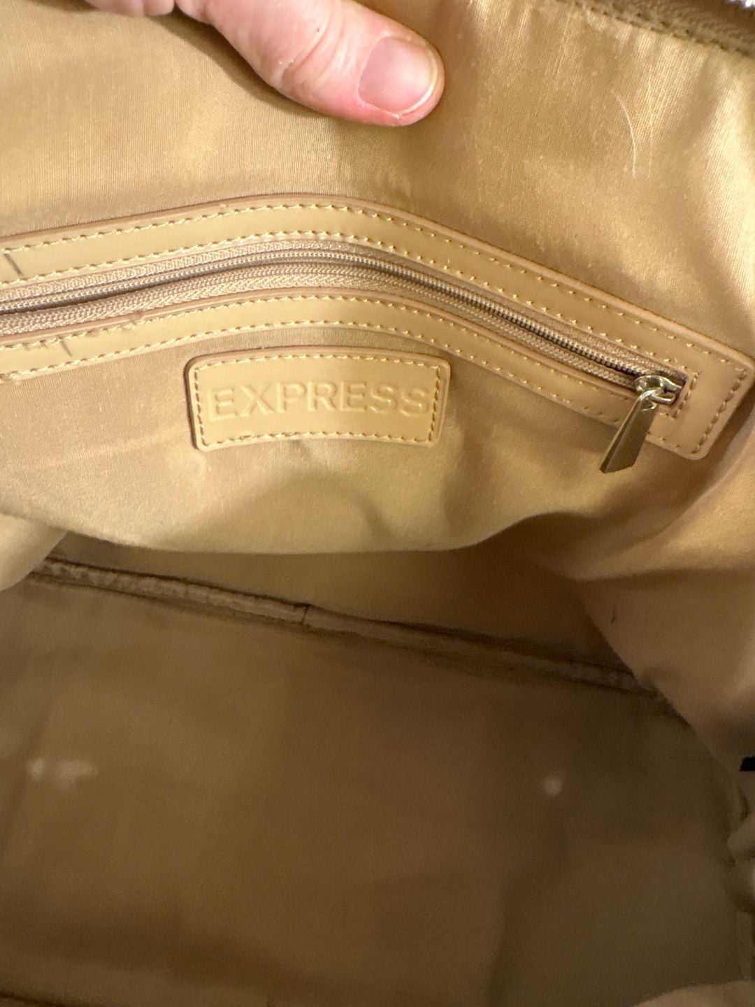 Express Beige Patent Leather Dome Satchel Bag 12