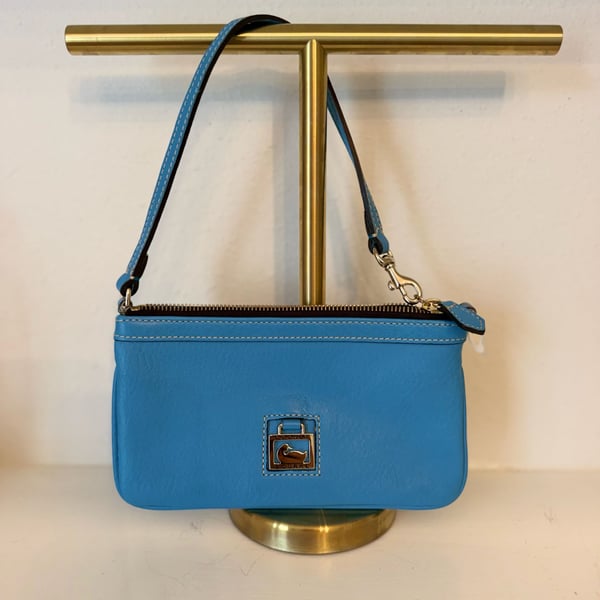 Dooney & Bourke Pebble Grain Small Slim Wristlet Blue Leather