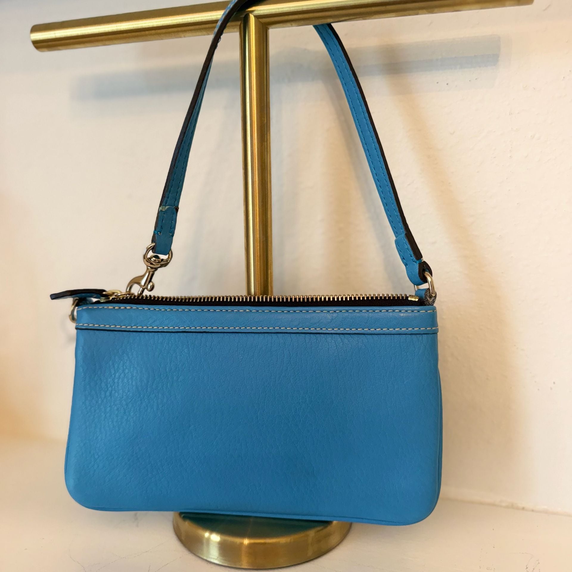 Dooney & Bourke Pebble Grain Small Slim Wristlet Blue Leather 5