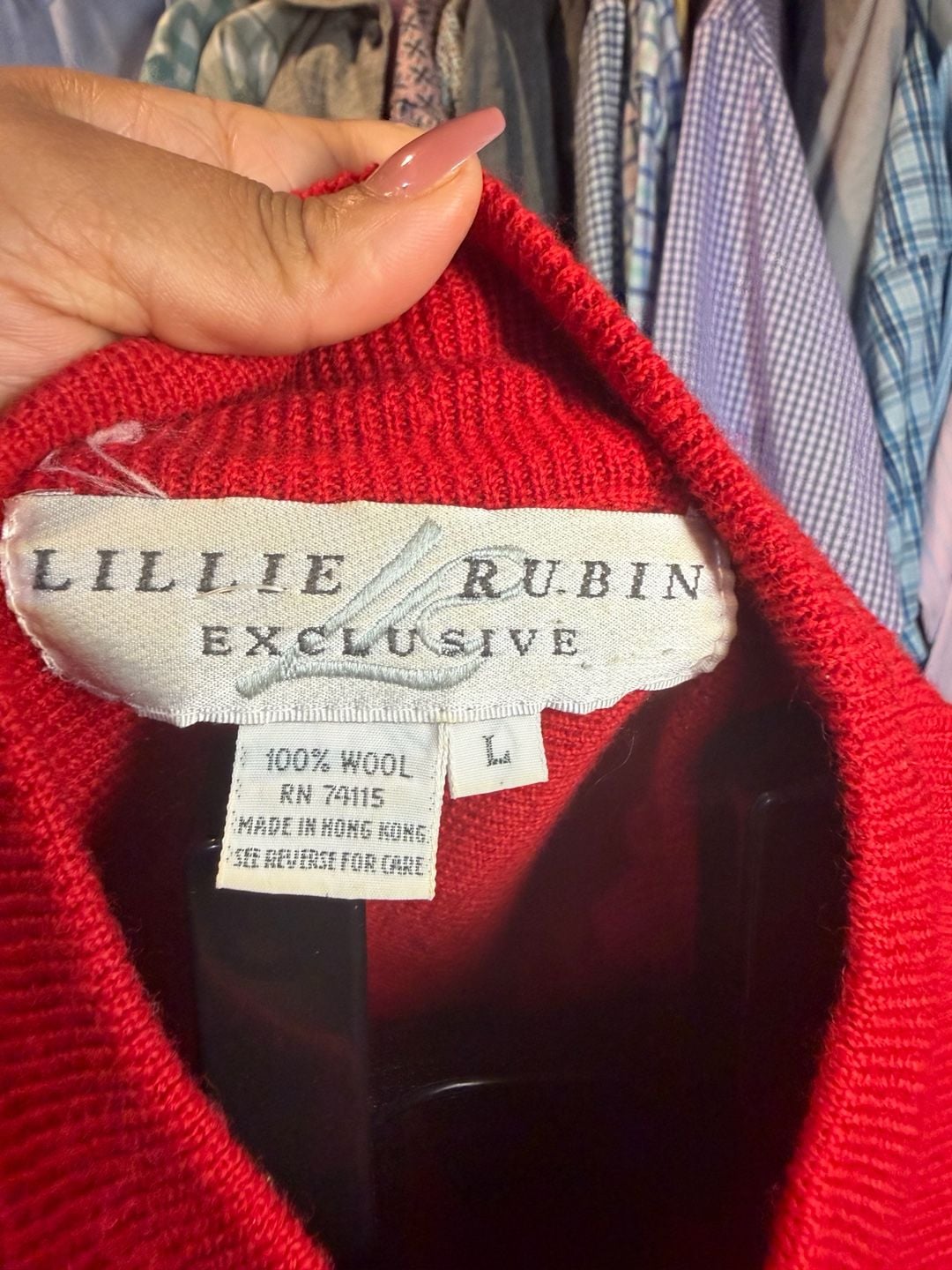 Lillie Rubin Vintage Mock Neck Sweater Size L Red Beaded Bows 7