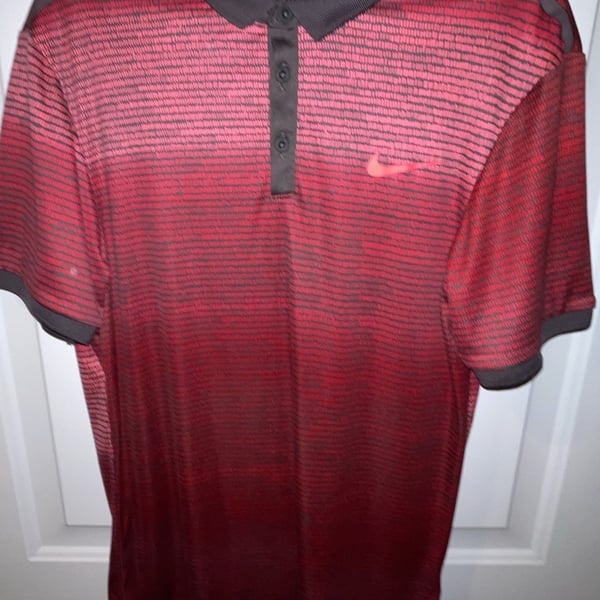 Nike Advantage Graphic Polo Size M Red Black Dri-Fit Short Sleeve