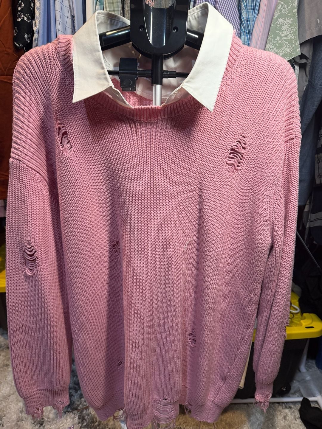 SER.O.YA Chloe Distressed Sweater Dress Size M Pink 1