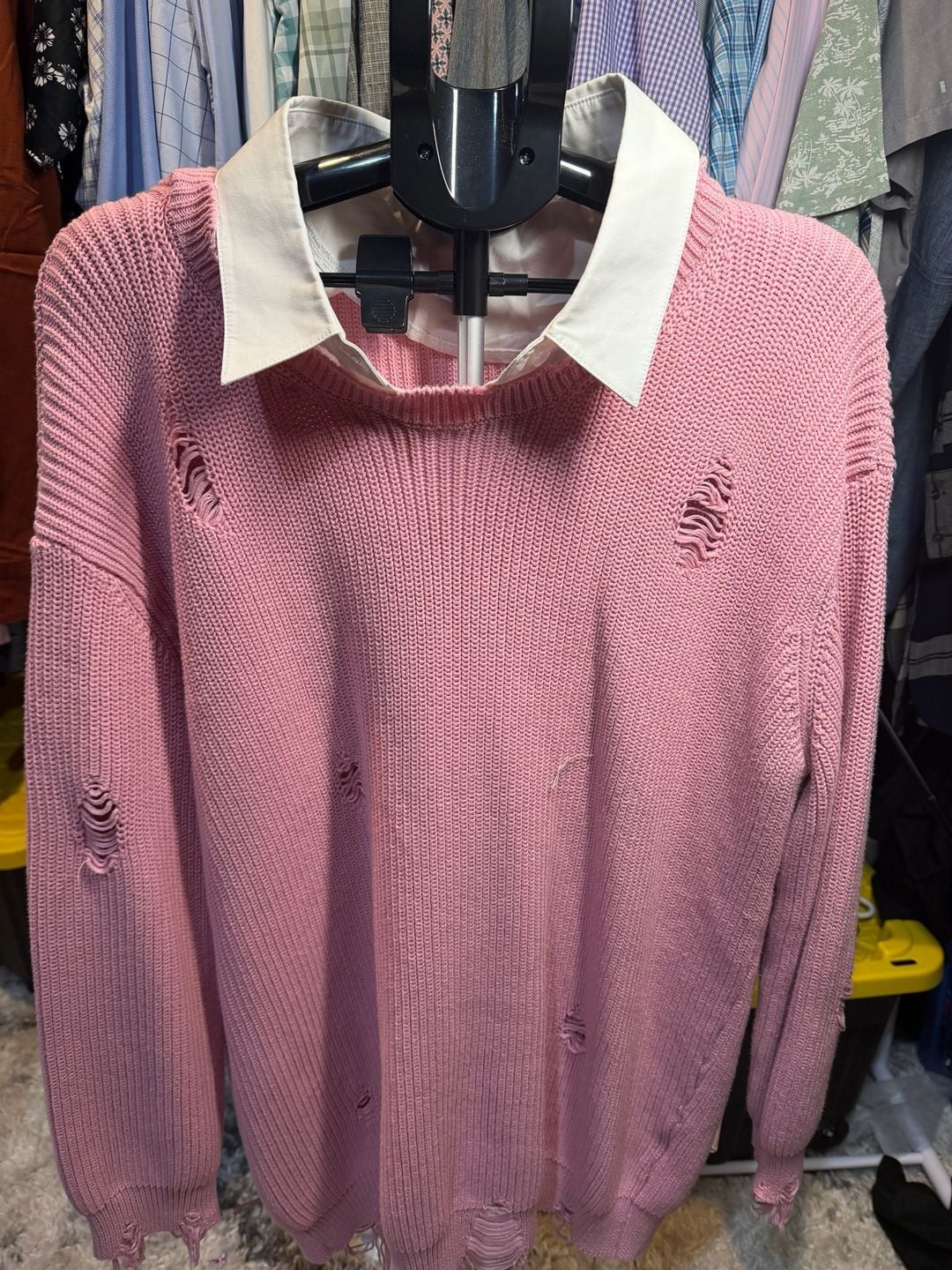 SER.O.YA Chloe Distressed Sweater Dress Size M Pink 2