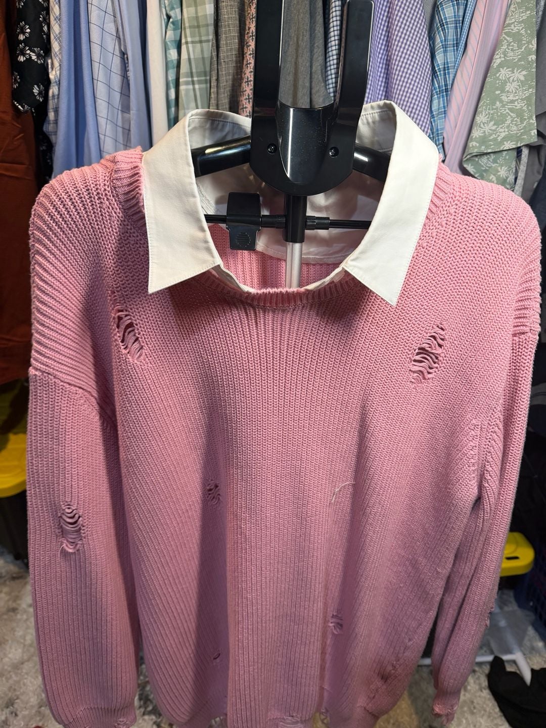 SER.O.YA Chloe Distressed Sweater Dress Size M Pink 3