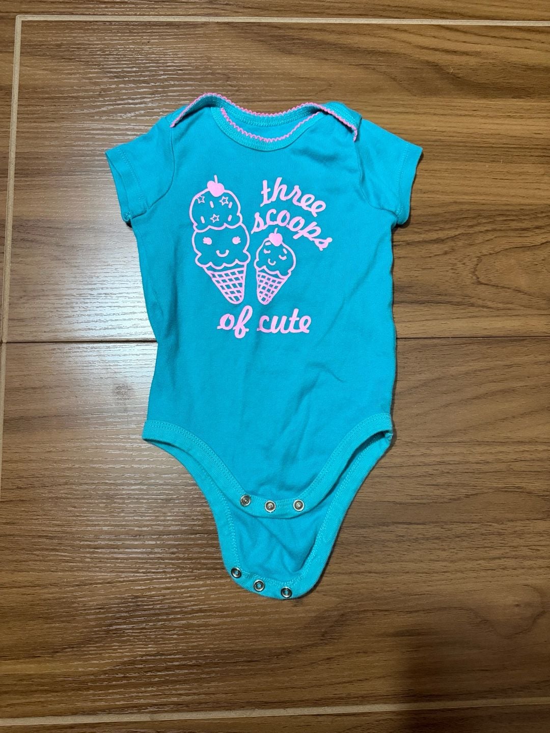 Member's Mark Baby Favorite Bodysuit Size 6/9m Turquoise Ice Cream Graphic 2