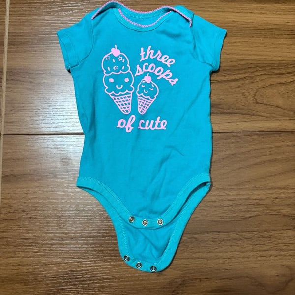 Member's Mark Baby Favorite Bodysuit Size 6/9m Turquoise Ice Cream Graphic
