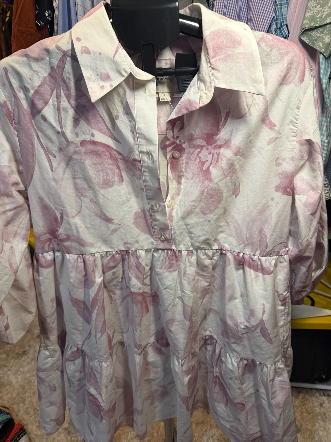 Maeve The Bettina Shirt Dress Size S Pink Floral Tiered Mini 2