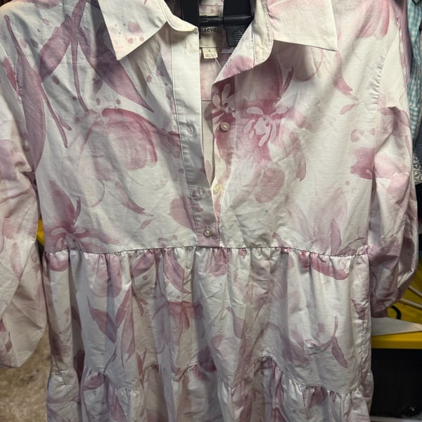 Maeve The Bettina Shirt Dress Size S Pink Floral Tiered Mini